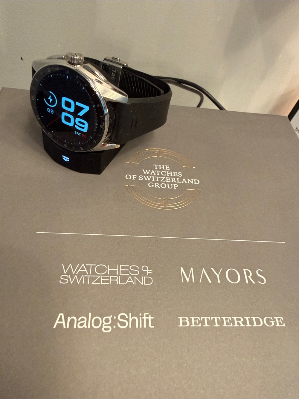 Tag Heuer Smartwatch with Black Silicone Band and Silver Case